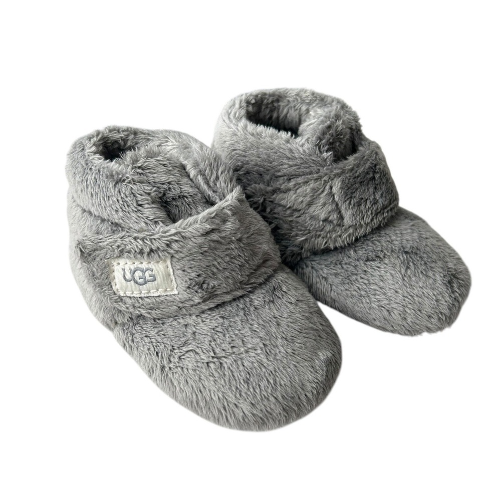 UGG Bixbee Charcoal Grey Faux Fur Infant Booties Slippers 1103497I Size 2/3